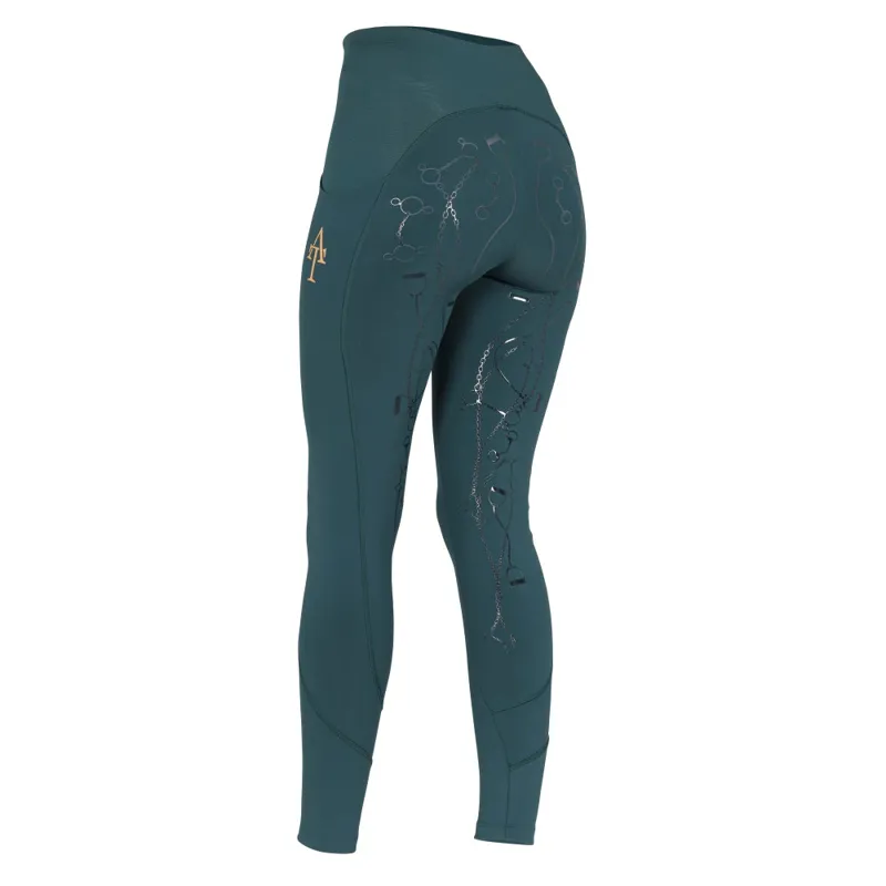 Aubrion Team Riding Tights - Young Rider in Green-2